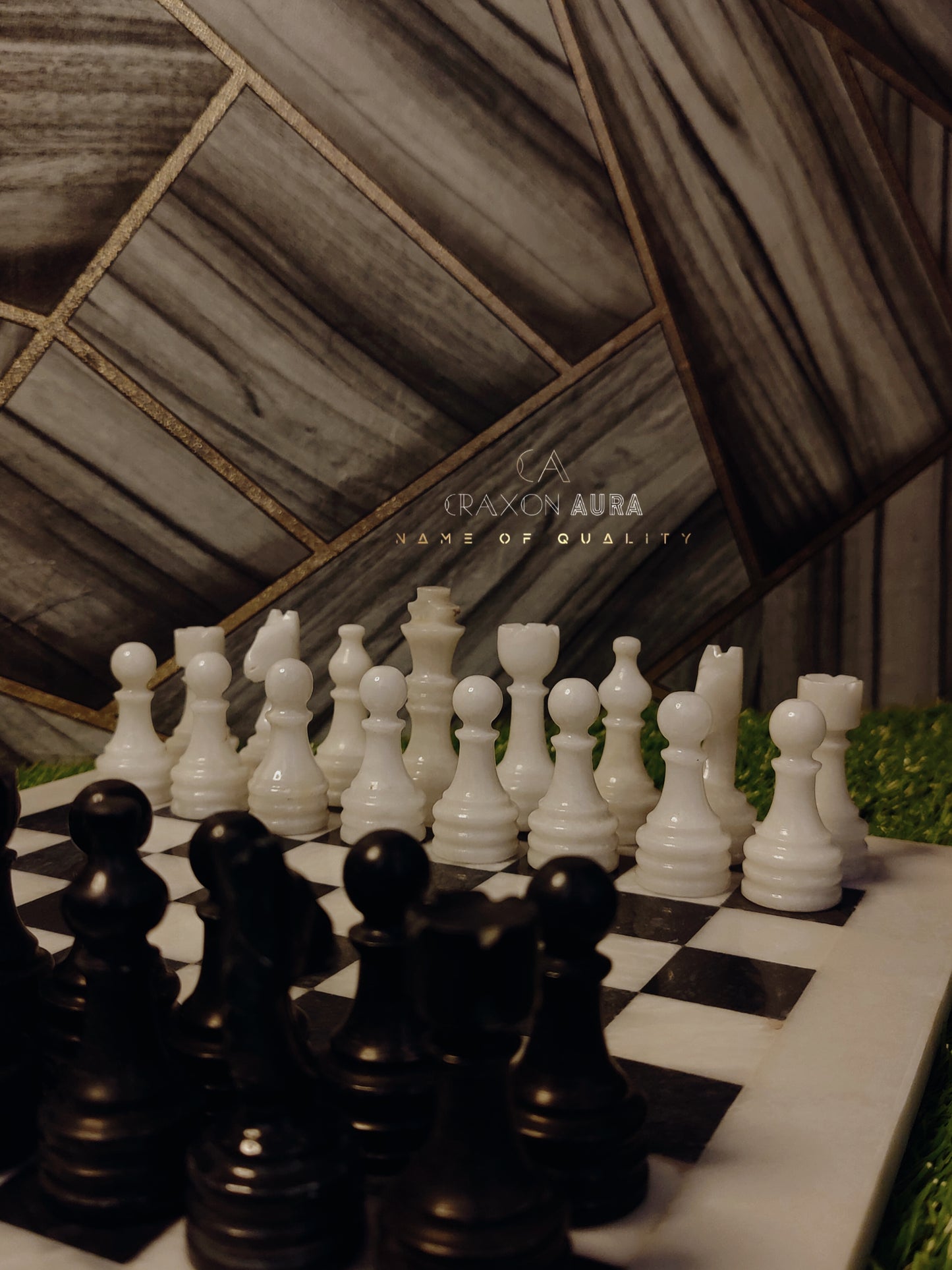 12" Black/White Marble Chess Set