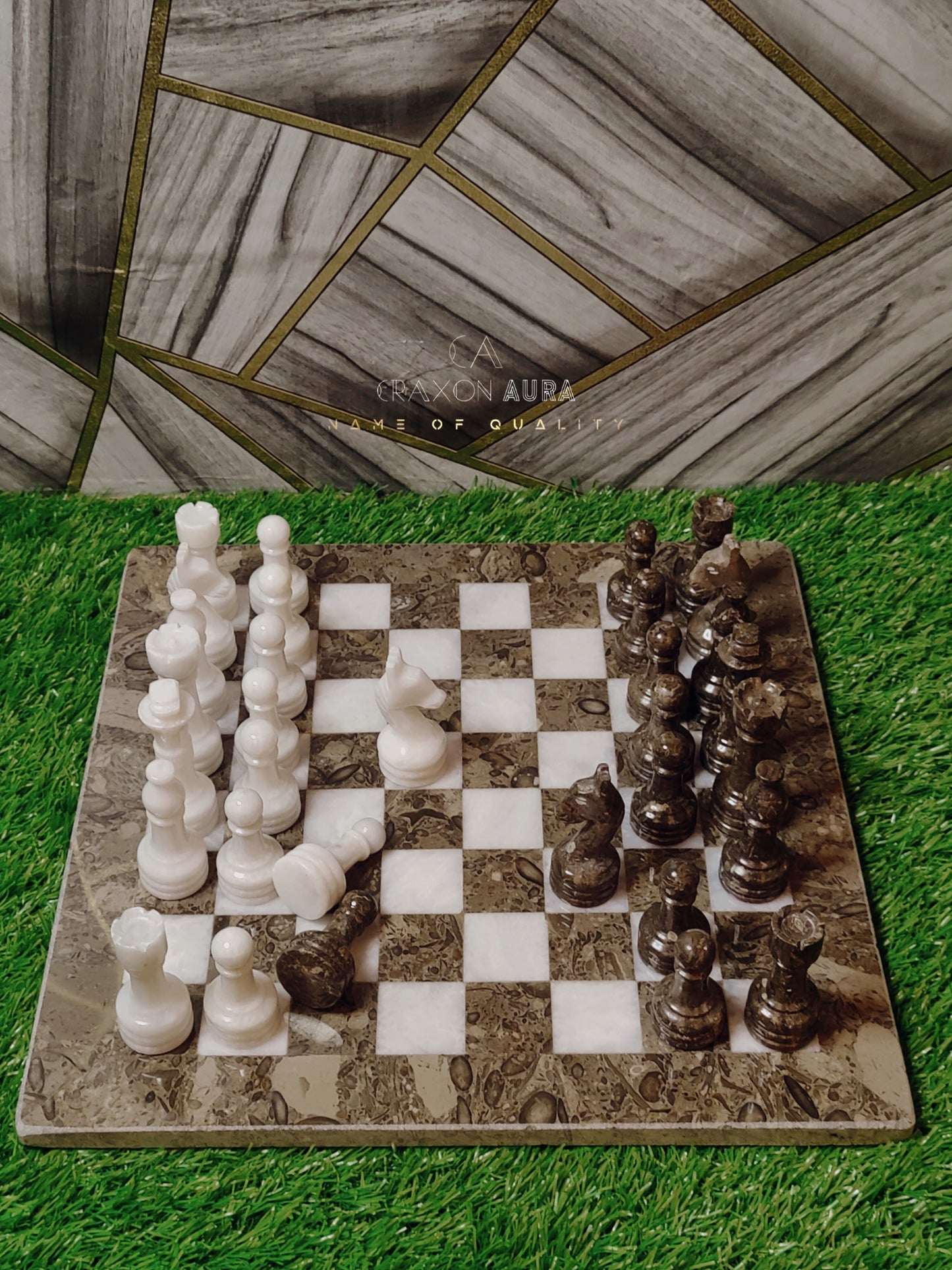 12" Grey/White Marble Chess Set