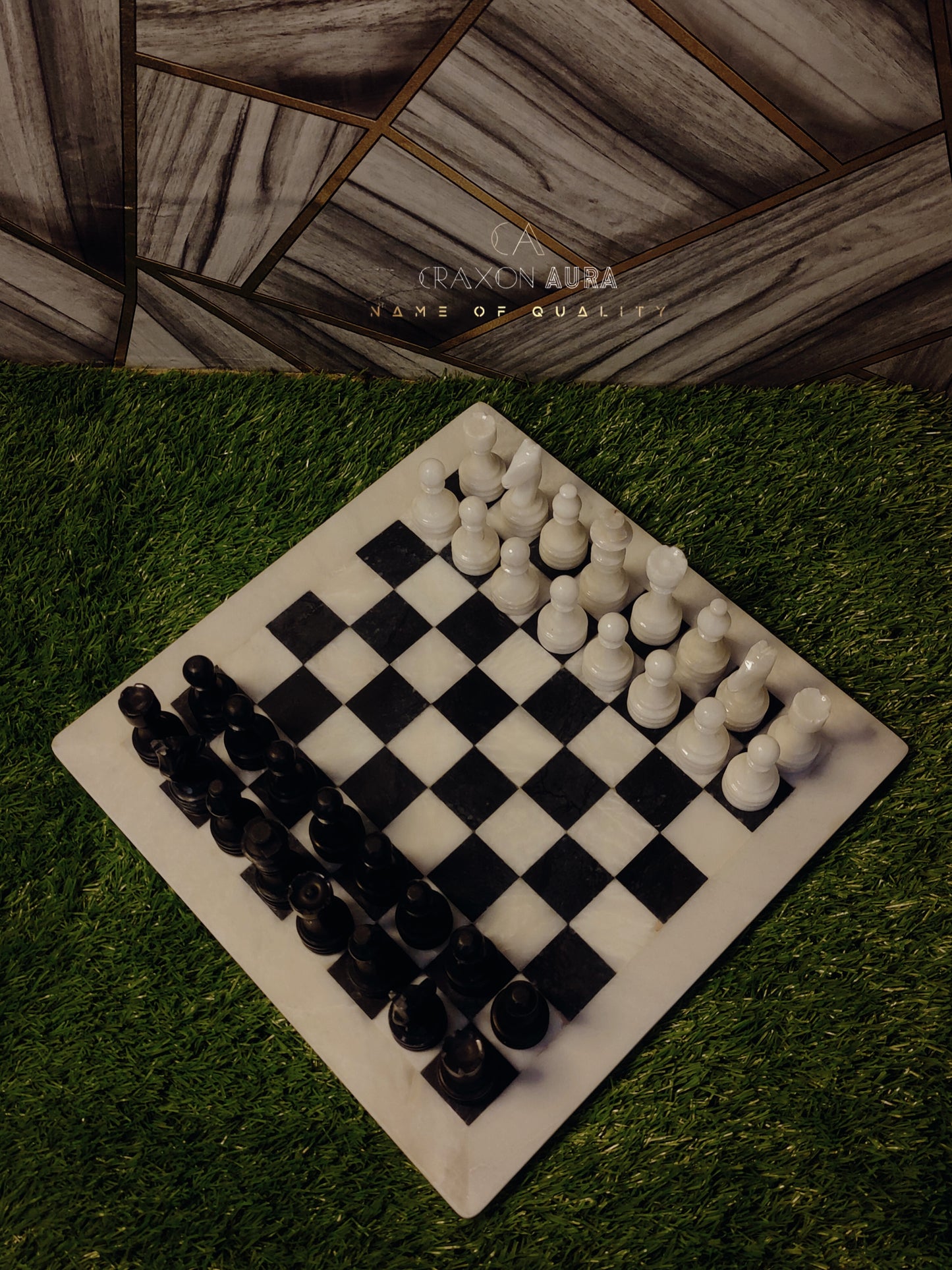 12" Black/White Marble Chess Set