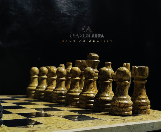 12" Black/Fossil Marble Chess Set