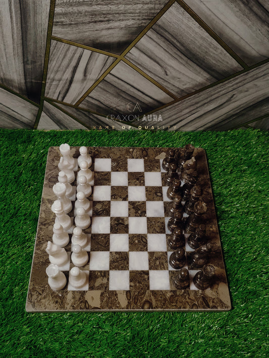 12" Grey/White Marble Chess Set