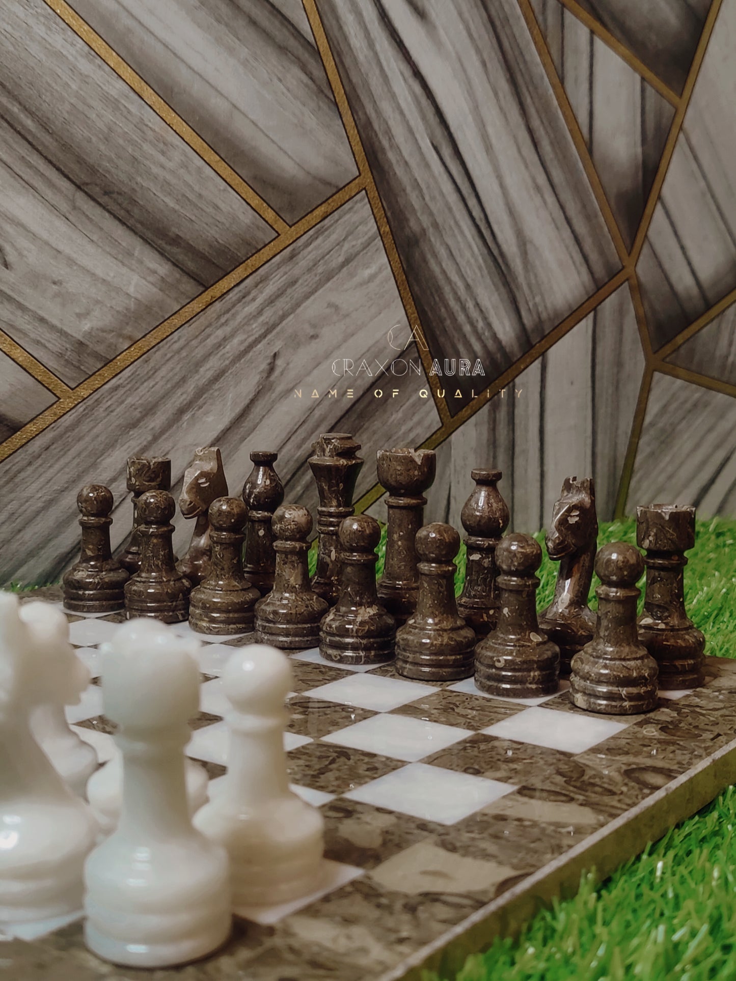 12" Grey/White Marble Chess Set