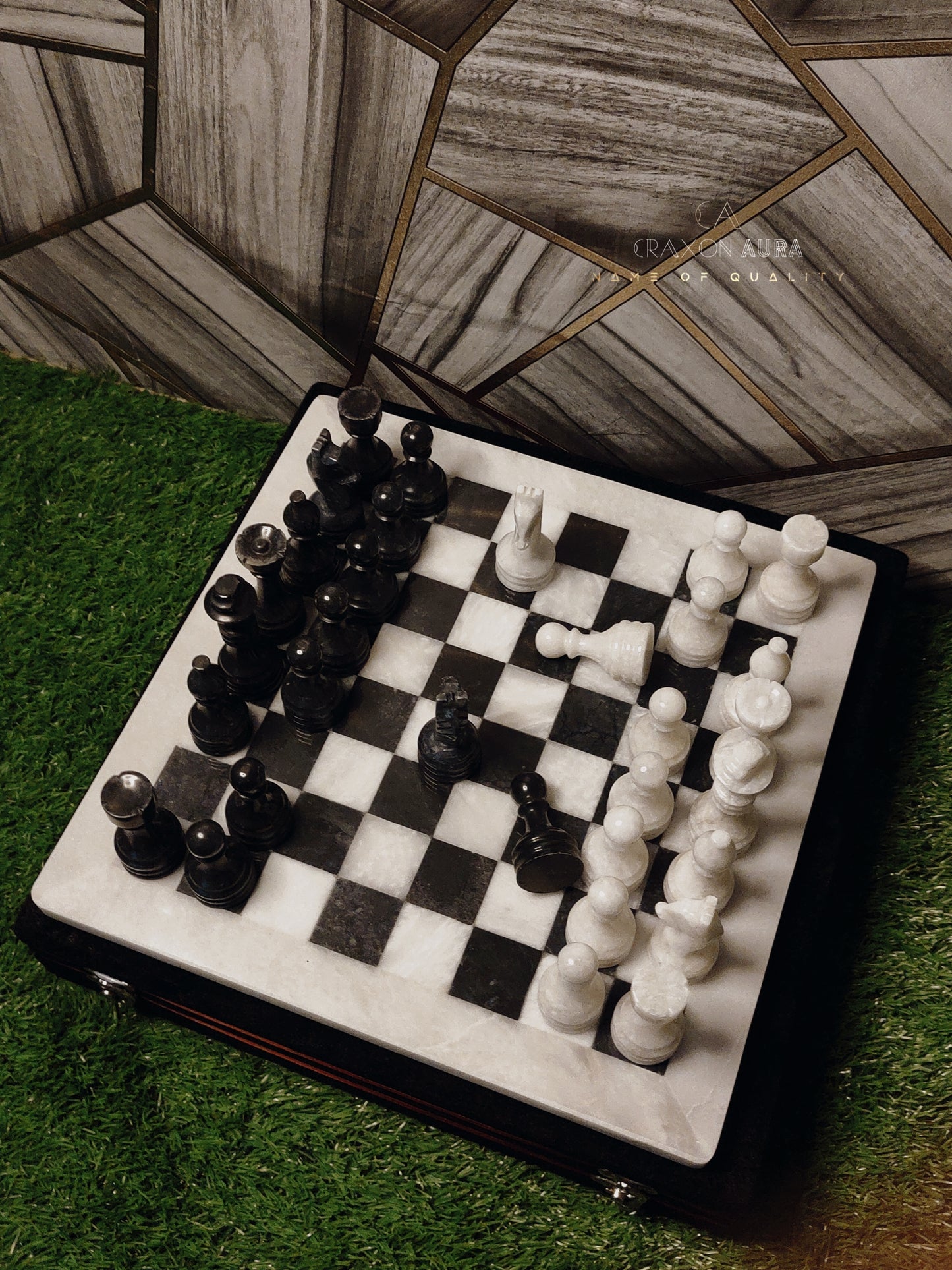 12" Black/White Marble Chess Set