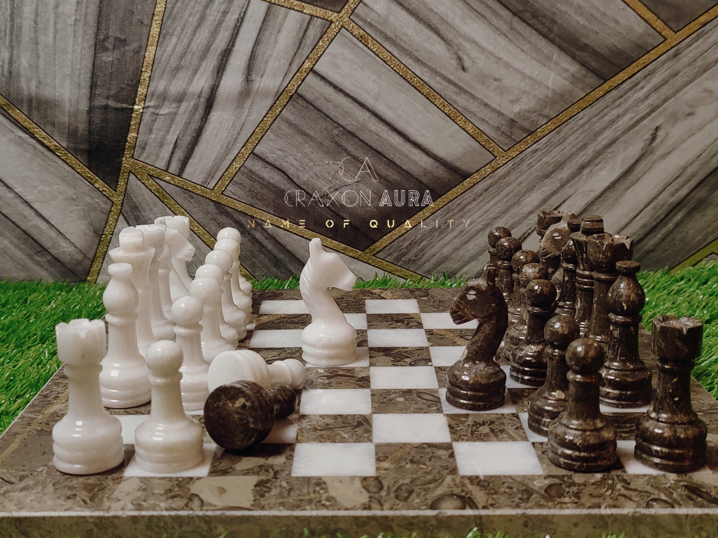 12" Grey/White Marble Chess Set