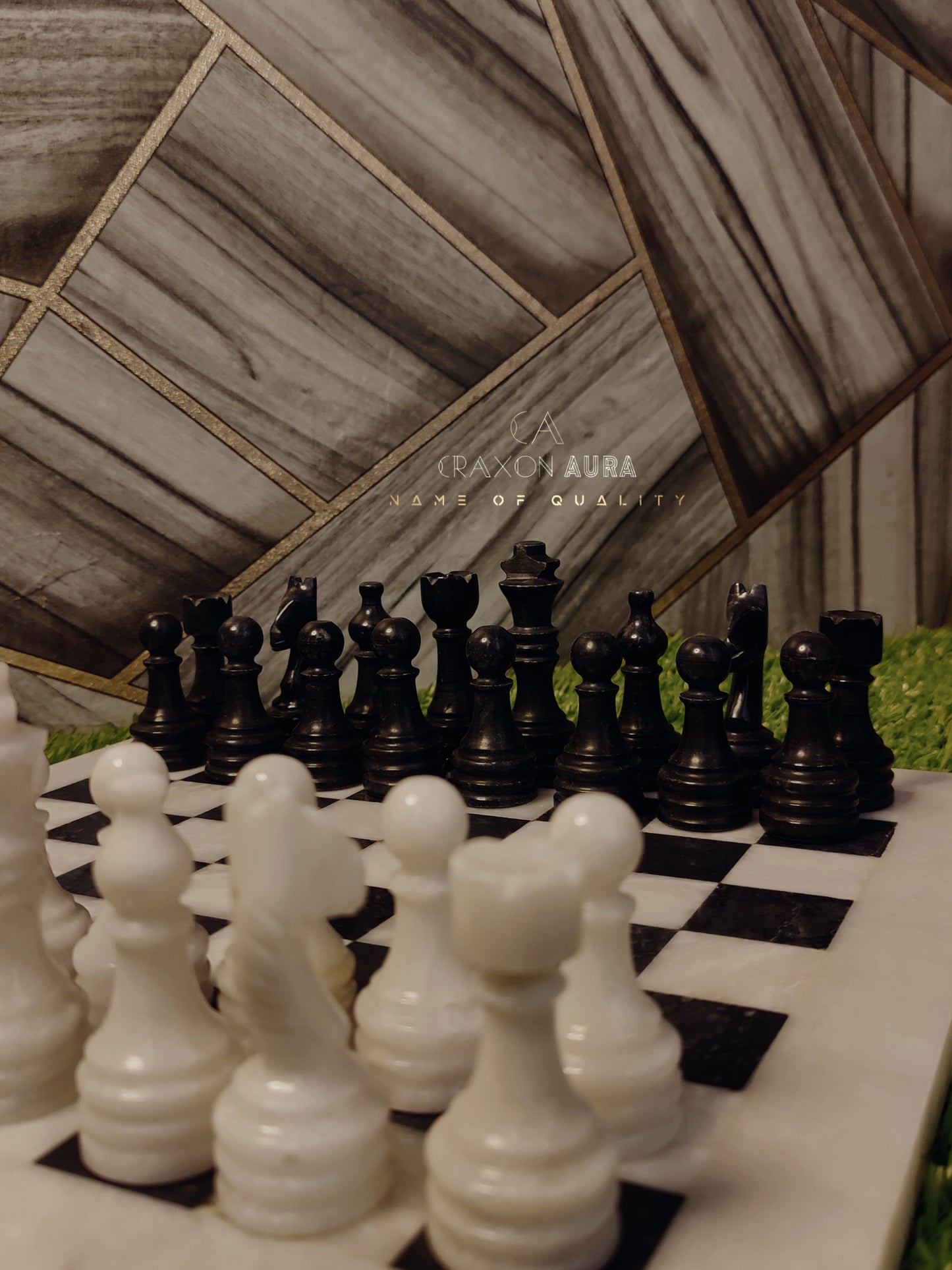 12" Black/White Marble Chess Set